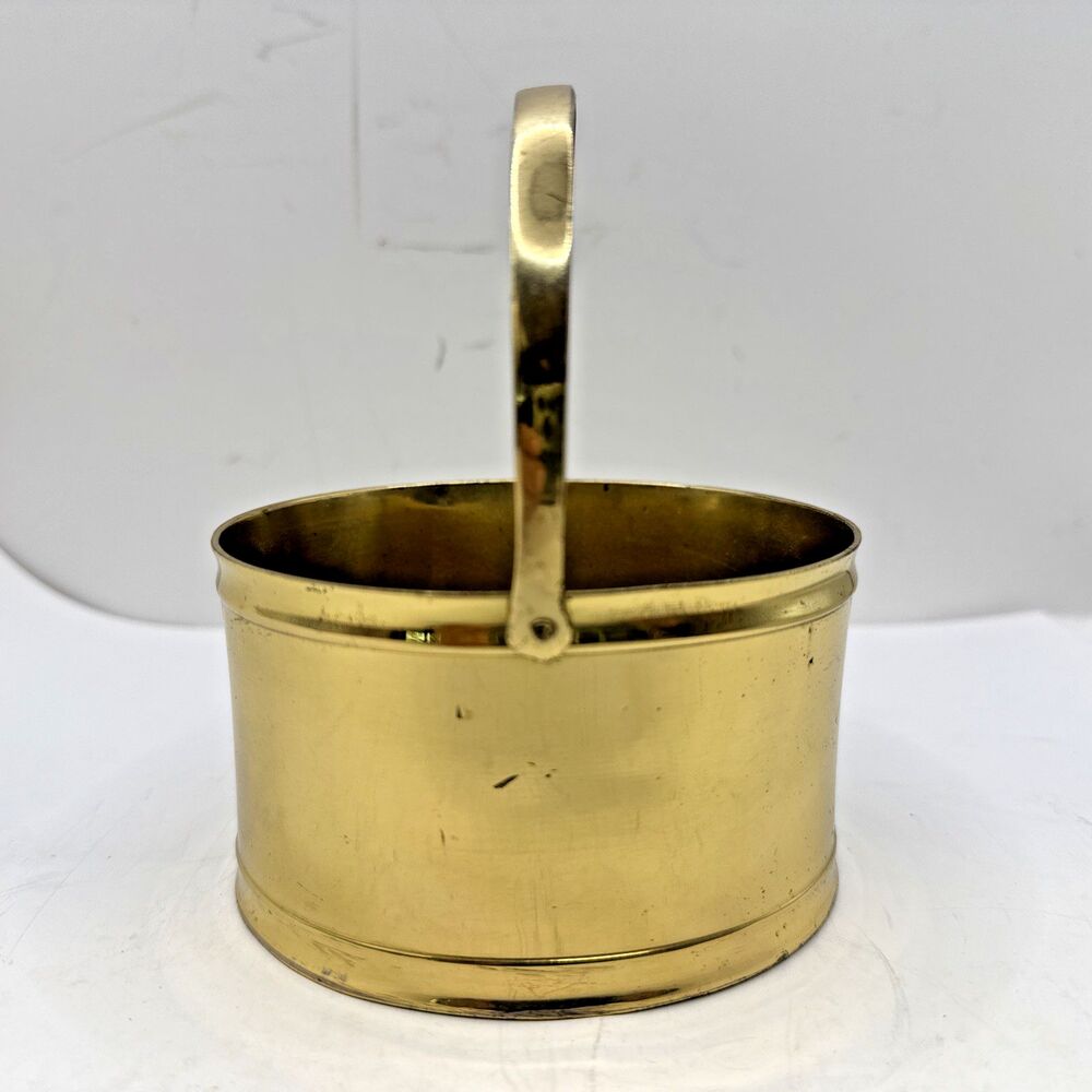 Vtg Solid Brass Round Oval Shape Planter Handles 4 x 2.5 Rustic Cottage Decor